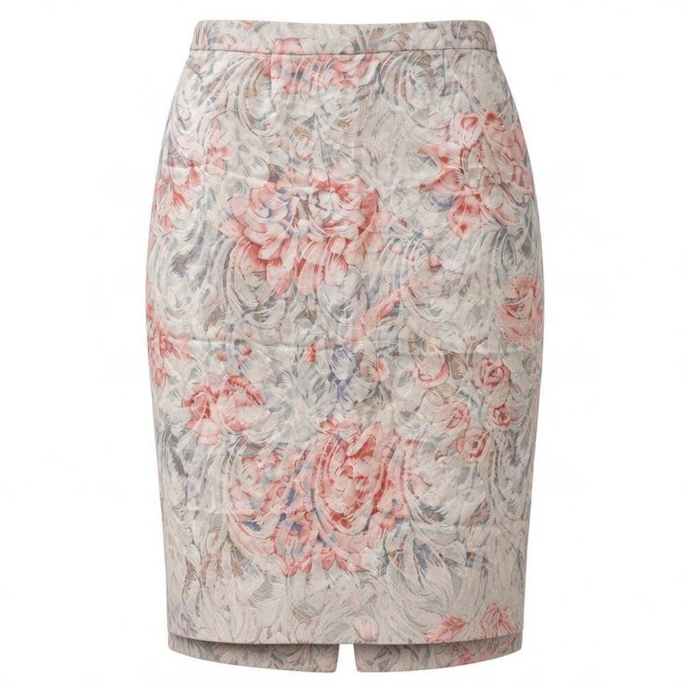 Jerrell 1990s Preppy Pastel Floral Jacquard Pencil Skirt Cotton Blend Size 16 XL